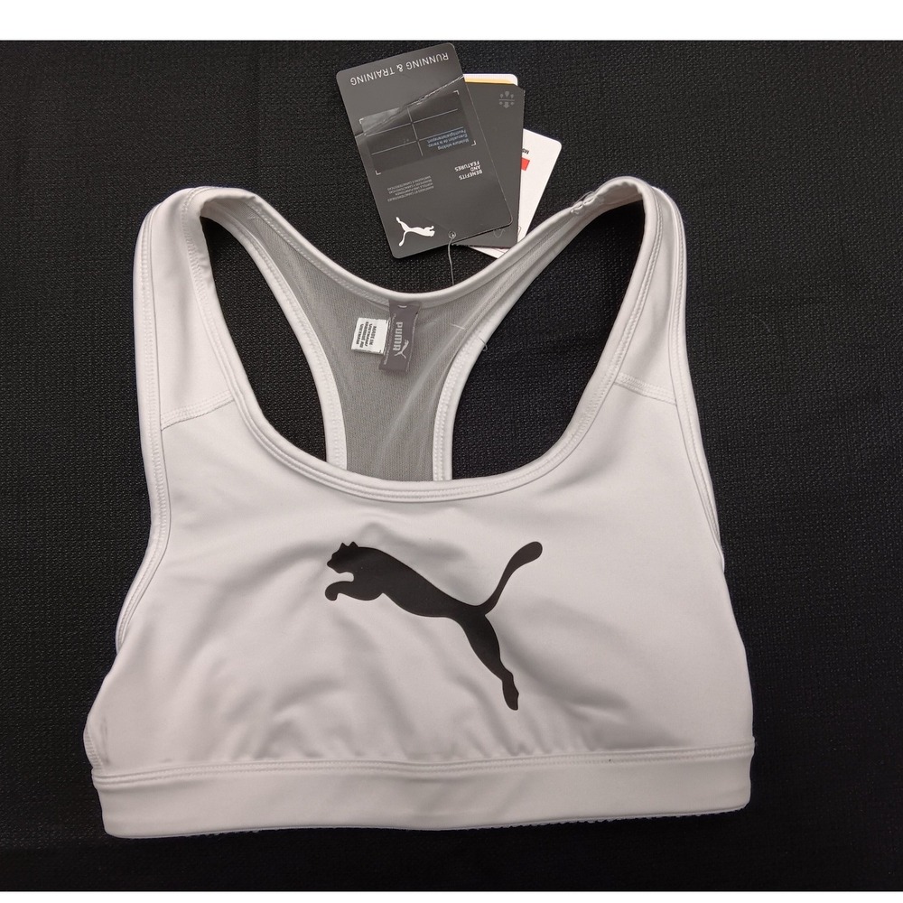 Puma Mid Impact 4Keeps Sports Bra White Black XS 521435 52 NWT X Small Workout